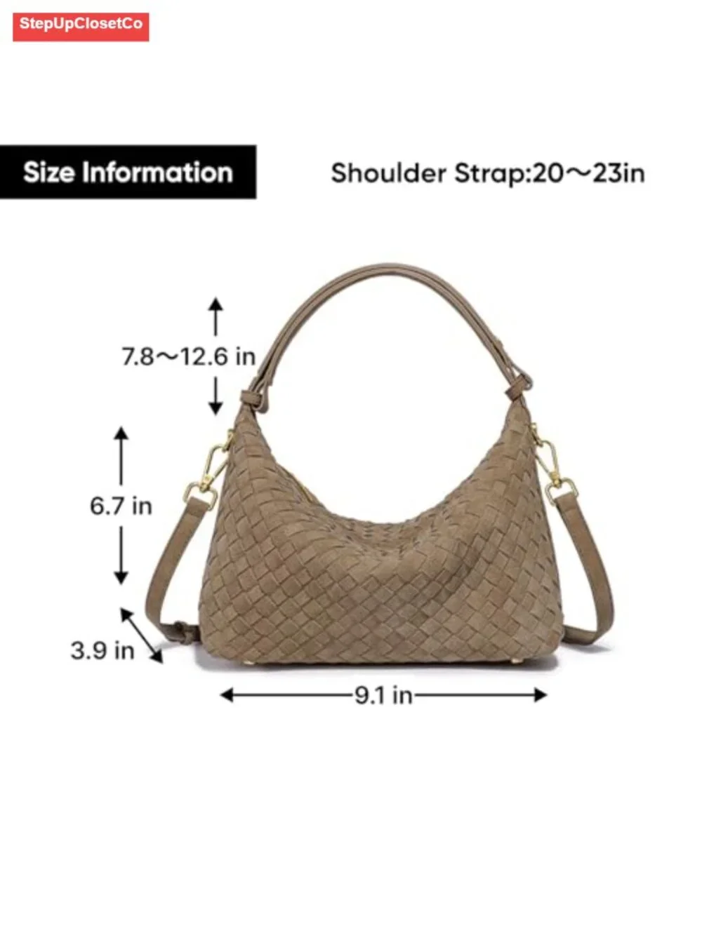Woven Suede Satchel Shoulder Bag Adjustable Strap Crossbody Handbag